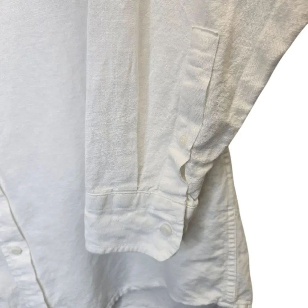 Banana Republic Men's L Linen Blend Slim Fit White Button-Down Long Sleeve Shirt